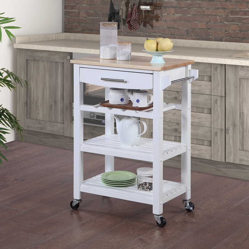 Lark Manor Michelle 4 Tier Butcher Block Kitchen Cart with Drawer and Wine Rack Wayfair